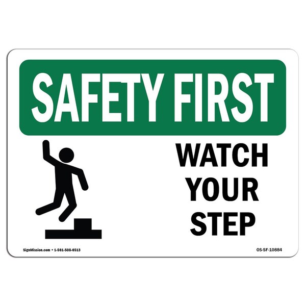 OSHA, Watch Your Step, 5in X 3.5in, 10PK, 5" W, 3.5" H, Landscape, PK10, OS-SF-D-35-L-10884-10PK